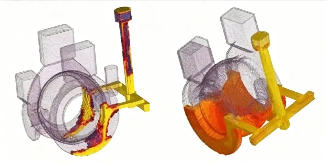 filling process of molten metal during tilt casting